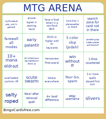 MTG ARENA Bingo Card