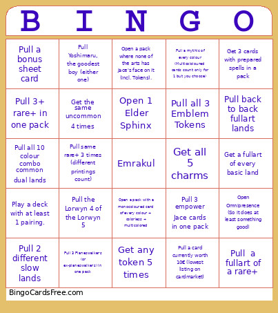 MTG Pack Opening Bingo Card