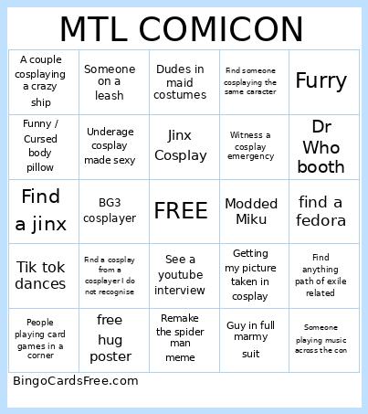 MTL comicon Bingo