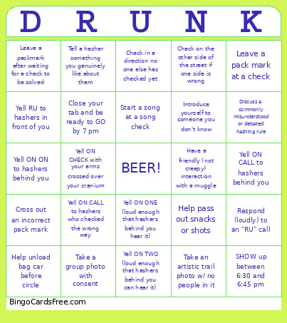 Mudslut's Trail Bingo Card