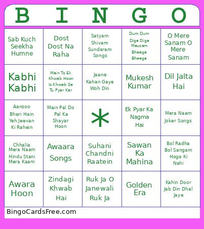 Mukesh Kumar Songs Bingo Card