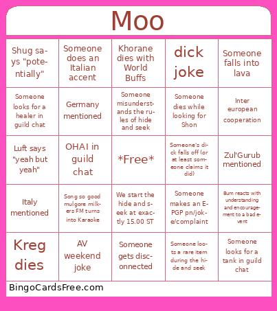 Mulgore Milkers Hide and Seek Bingo