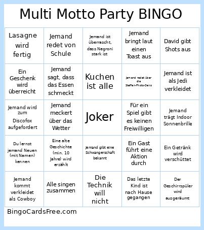Multi Motto Party Bingo Card