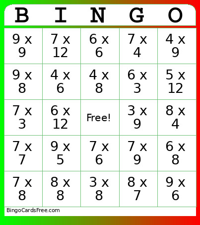 Multiplication 3 Bingo Card