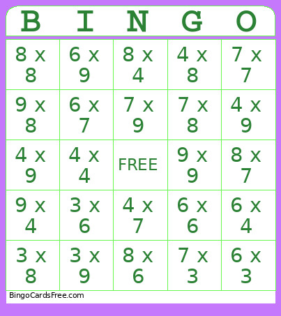 Multiplication Bingo Card