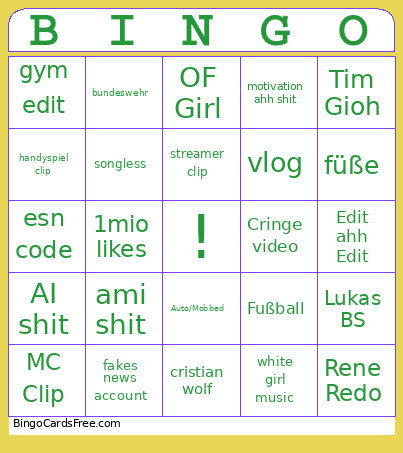 Mumup Bingo Card