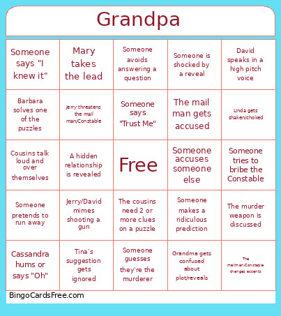 Murder Mystery Bingo Card