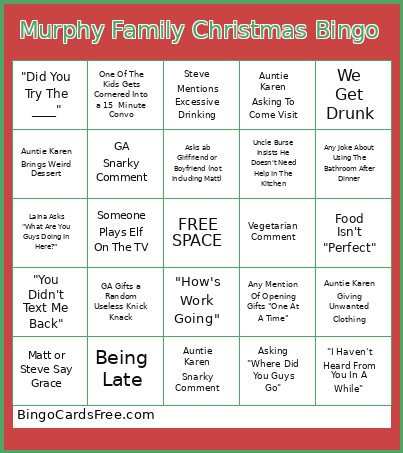 Murphy Family Christmas Bingo Card