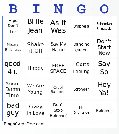 Muscial Bingo Card