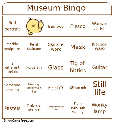 Museum Bingo Card