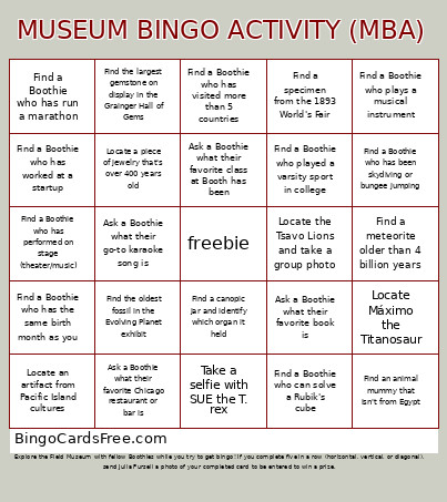 MUSEUM ACTIVITY (MBA) Bingo Card