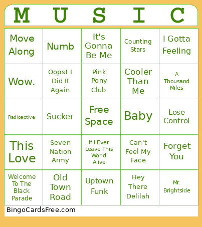 Music 2 Bingo Card