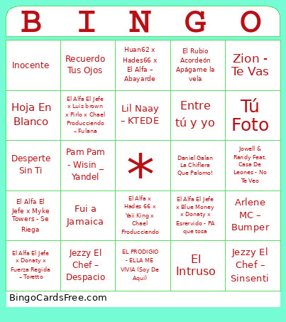 Music 2 Bingo Card