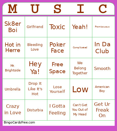 Music 2000s Bingo Card