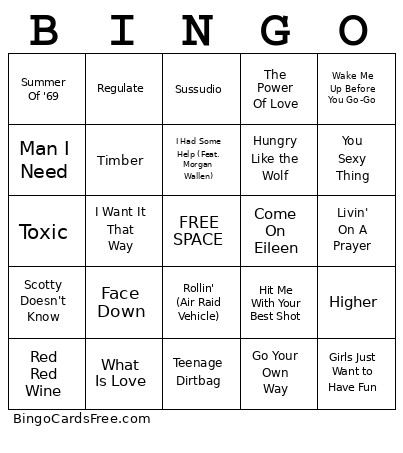 Music Bingo Card