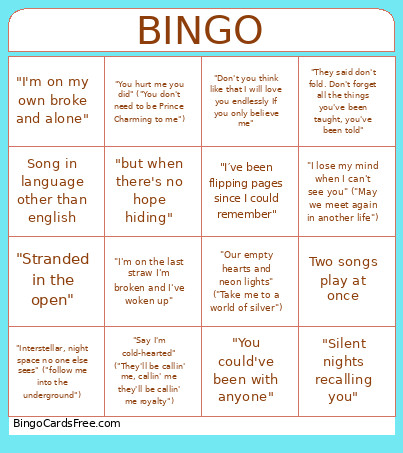 Music Bingo Card