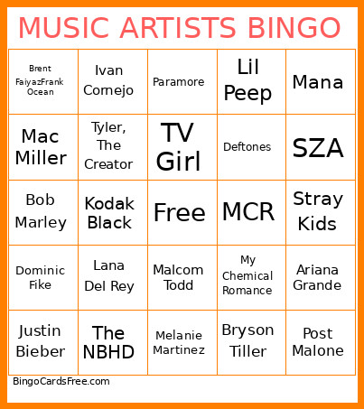 MUSIC ARTISTS Bingo Card
