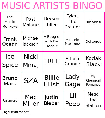 MUSIC ARTISTS Bingo Card