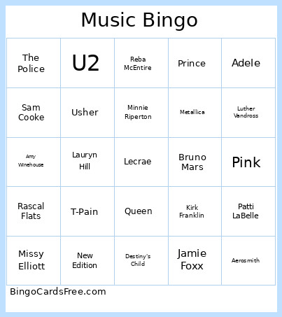 Music 1 Bingo Card