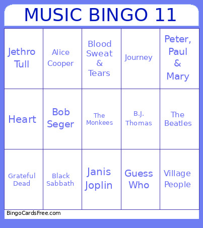 Music 11 Bingo Card 2