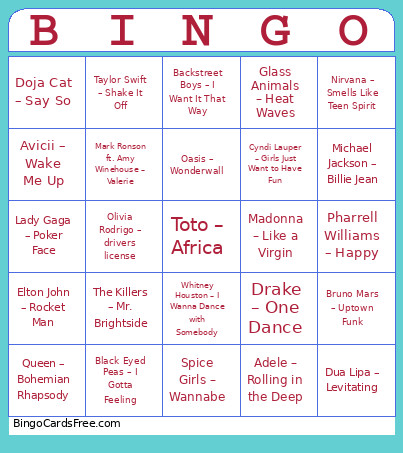 Music 123 Bingo Card