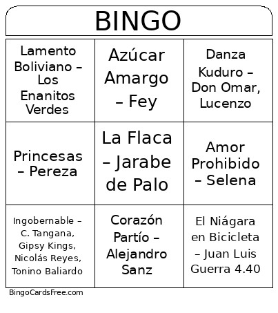 Music Bingo Card