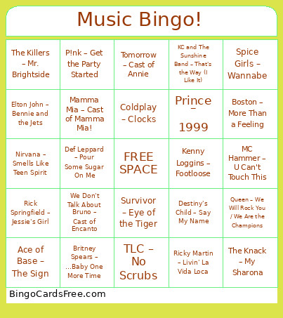 Music ! Bingo Card