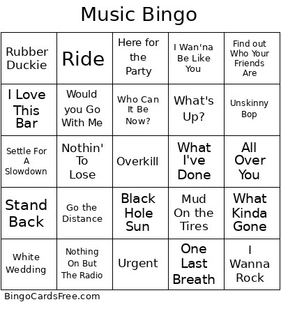 Music Bingo Card