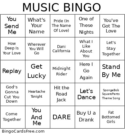 Music Bingo Card