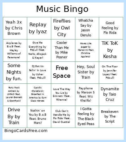 Music Bingo Card