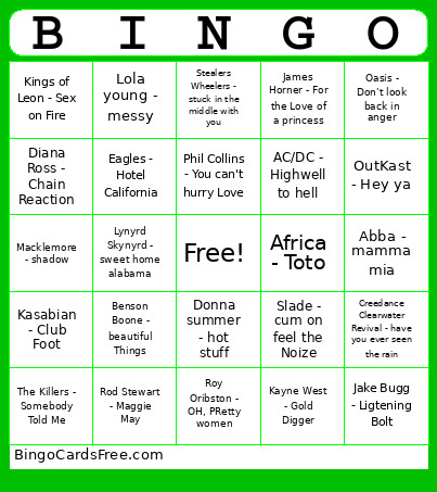 Music Bingo Card