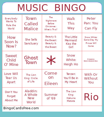 MUSIC Bingo Card