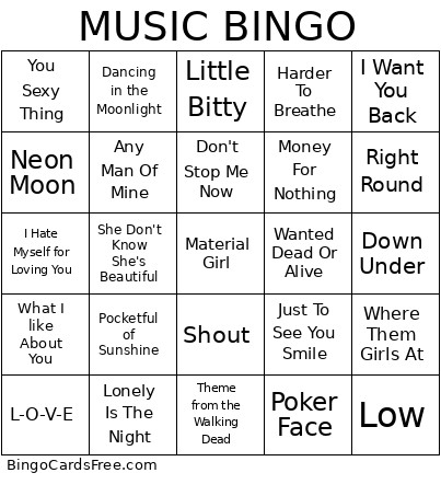 Music Bingo Card
