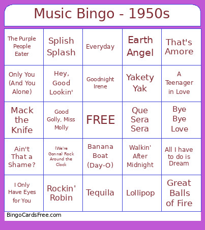 Music - 1950s Bingo Card