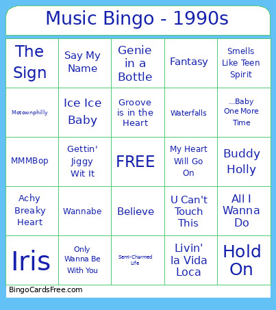 Music - 1990s Bingo Card