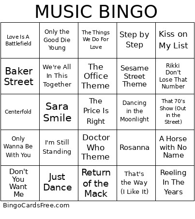 Music Bingo Card