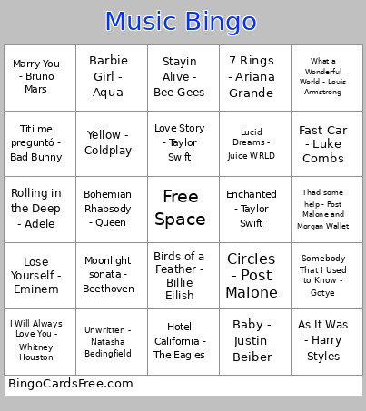 Music Bingo Card
