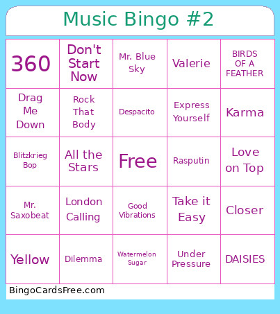 Music #2 Bingo Card
