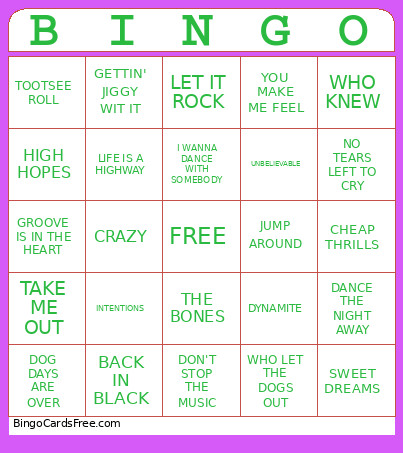 Music 2 Bingo Card