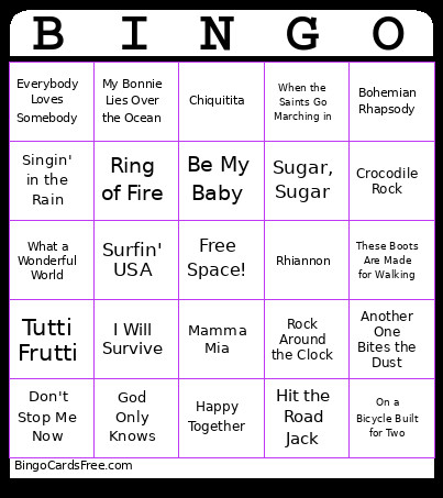 Music 2! Bingo Card