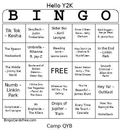 Music - 2000's Music Bingo Card
