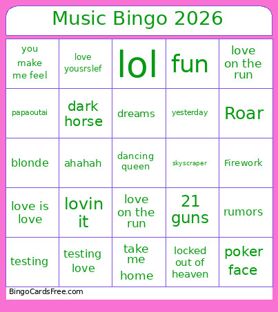 Music 2026 Bingo Card