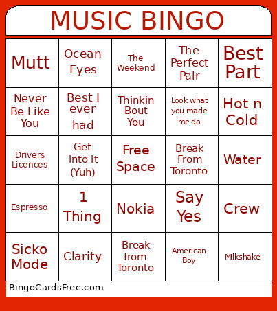 Music Bingo Card