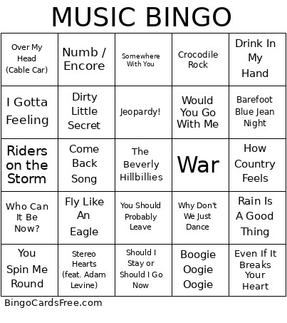 Music Bingo Card