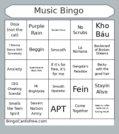 Music Bingo Card