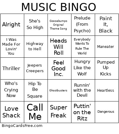 Music Bingo Card