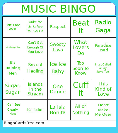 Music Bingo Card