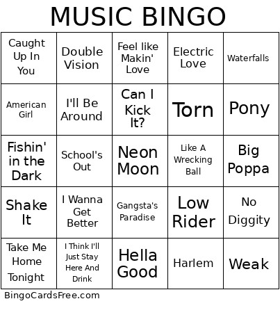 Music Bingo Card