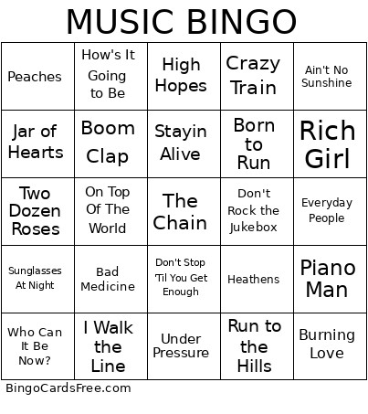 Music Bingo Card 2