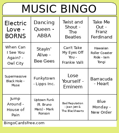 Music Bingo Card